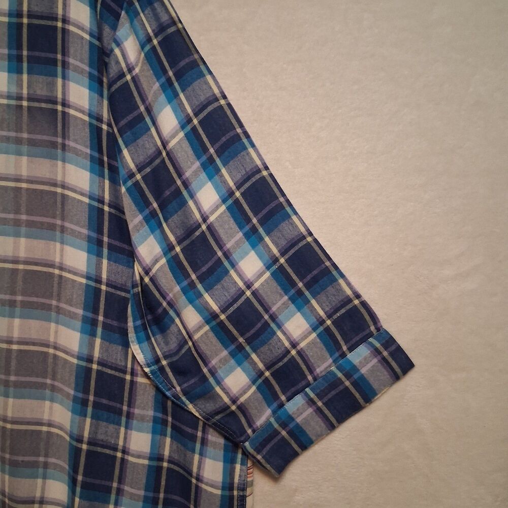 Soft Surroundings 3X Top Serena Button Front Sheer Back Embroidered Blue Boho - Picture 3 of 11
